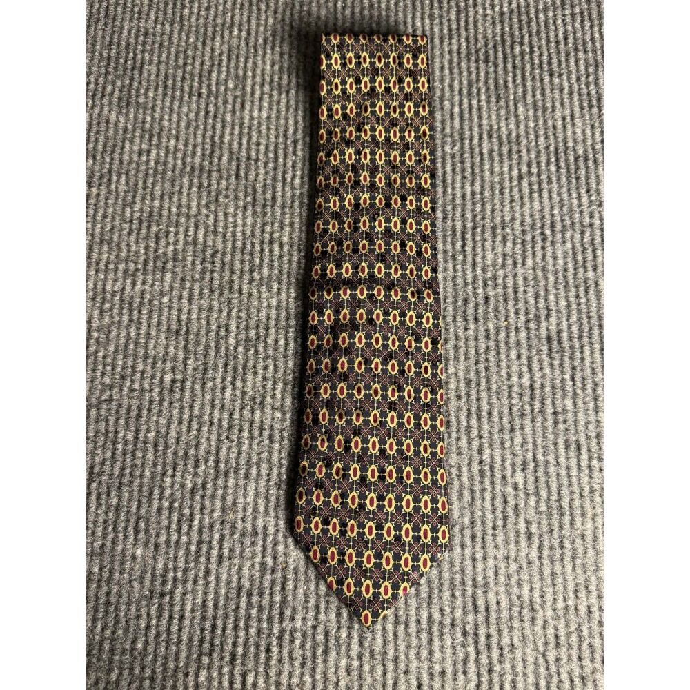 Vtg Brioni Italy Men's Silk Necktie Geometric Medallion Jacquard Gold Purple